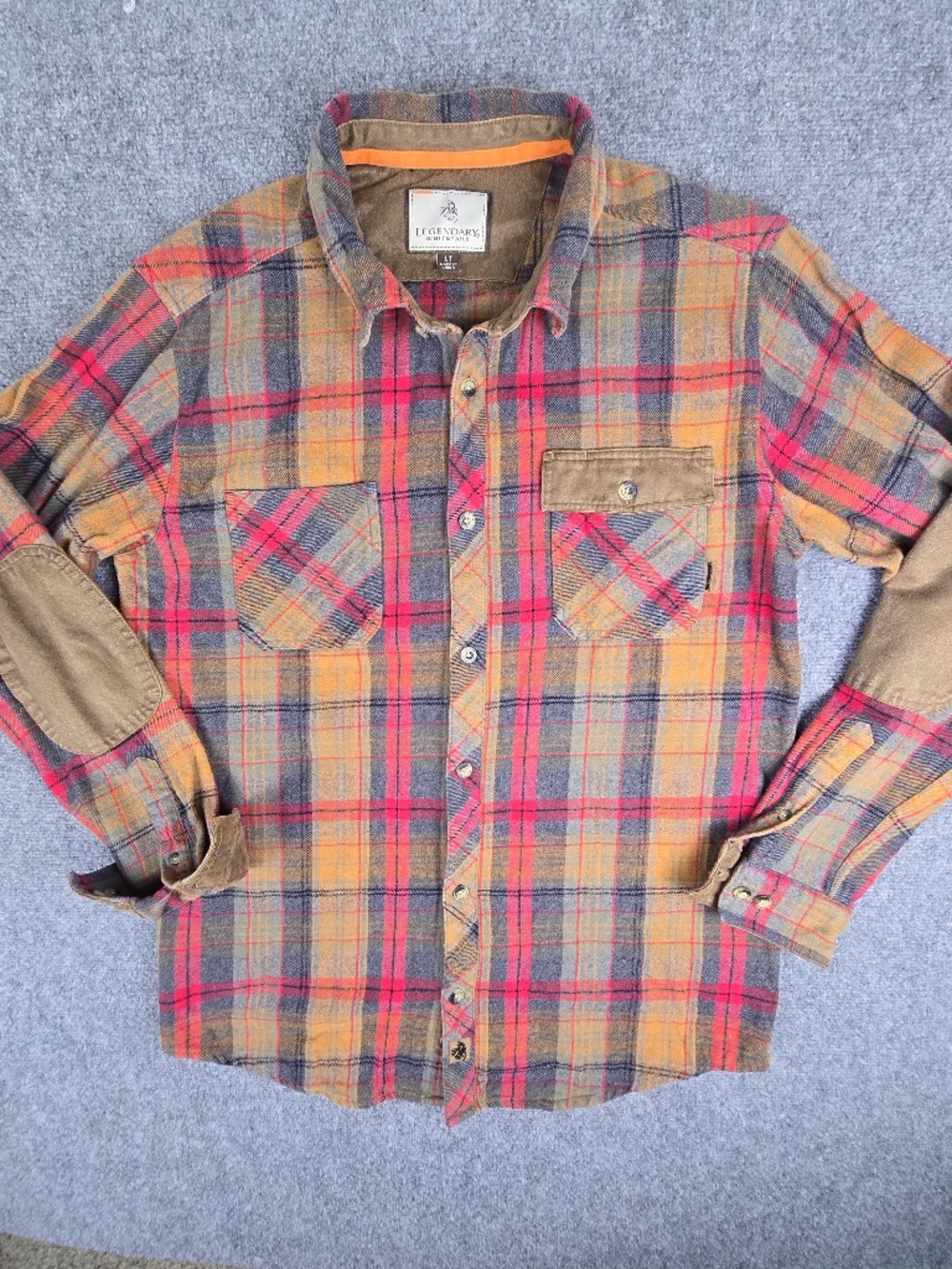 Legendary Whitetails Heavyweight Flannel Shirt Plaid Tan Red Orange LT